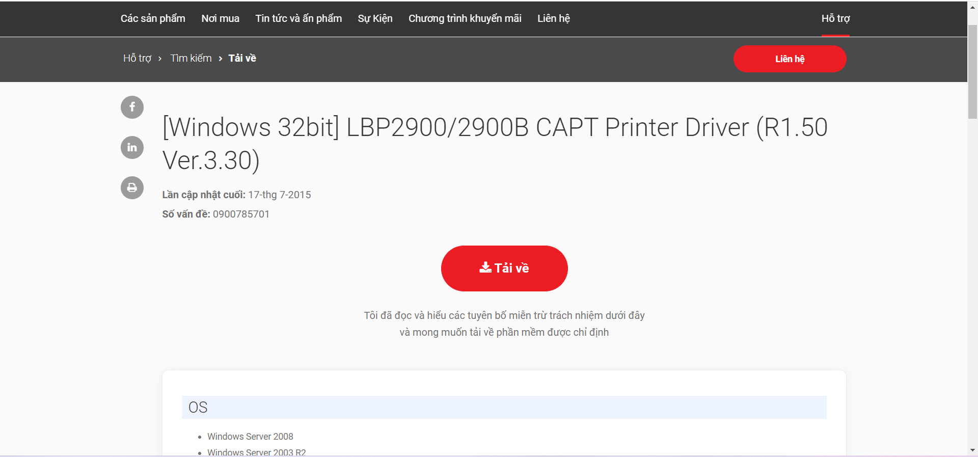 Nhấn nút tải về driver canon LBP 2900/2900B